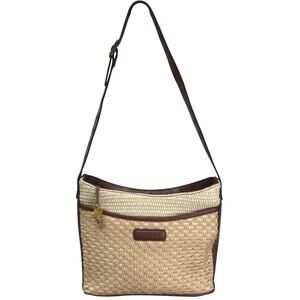 Carlo D’Santi Woven Brown Cream Faux Leather Crossbody Shoulder Bag Purse